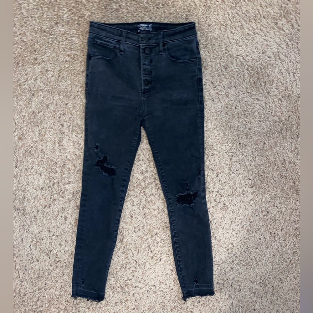 Abercrombie Distressed Black Womens Simone High Rise Ankle Jeans size 26 / 2S